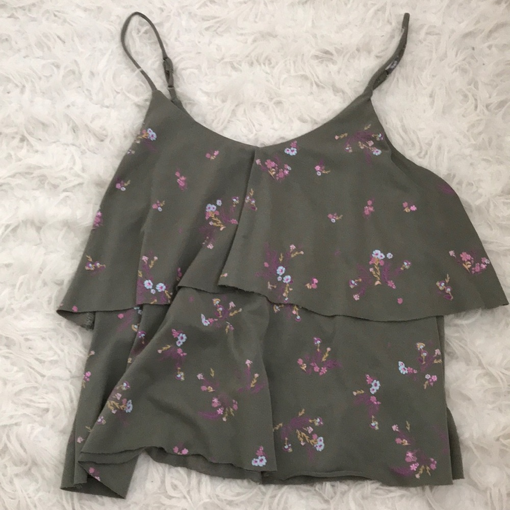 floral olive colored tank top